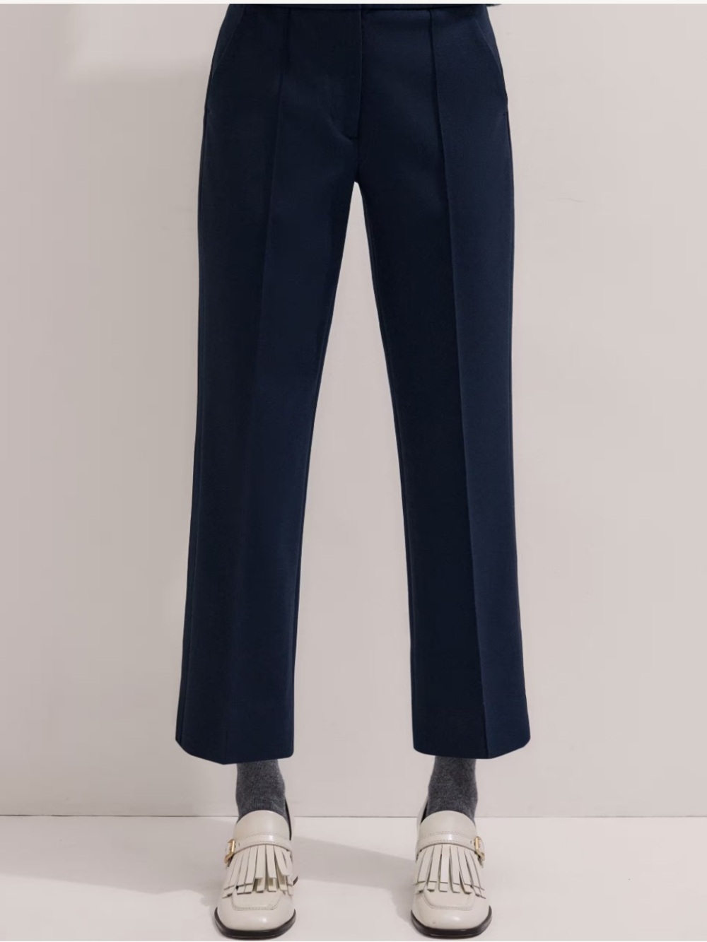 ME+EM Slim Crop Tux Pant Navy Wool Blend Grosgrain Trim Ankle Pants US 4 NWOT